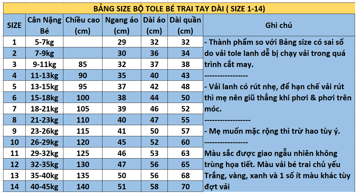 Set 5 Bộ Quần áo Tole Lanh Bé Trai Tay Dài Cổ Trụ - Size 1-14 cho bé 5-45 Kg - Bộ Tôn bé Trai mềm mại, thoáng mát - Đồ bộ bé trai