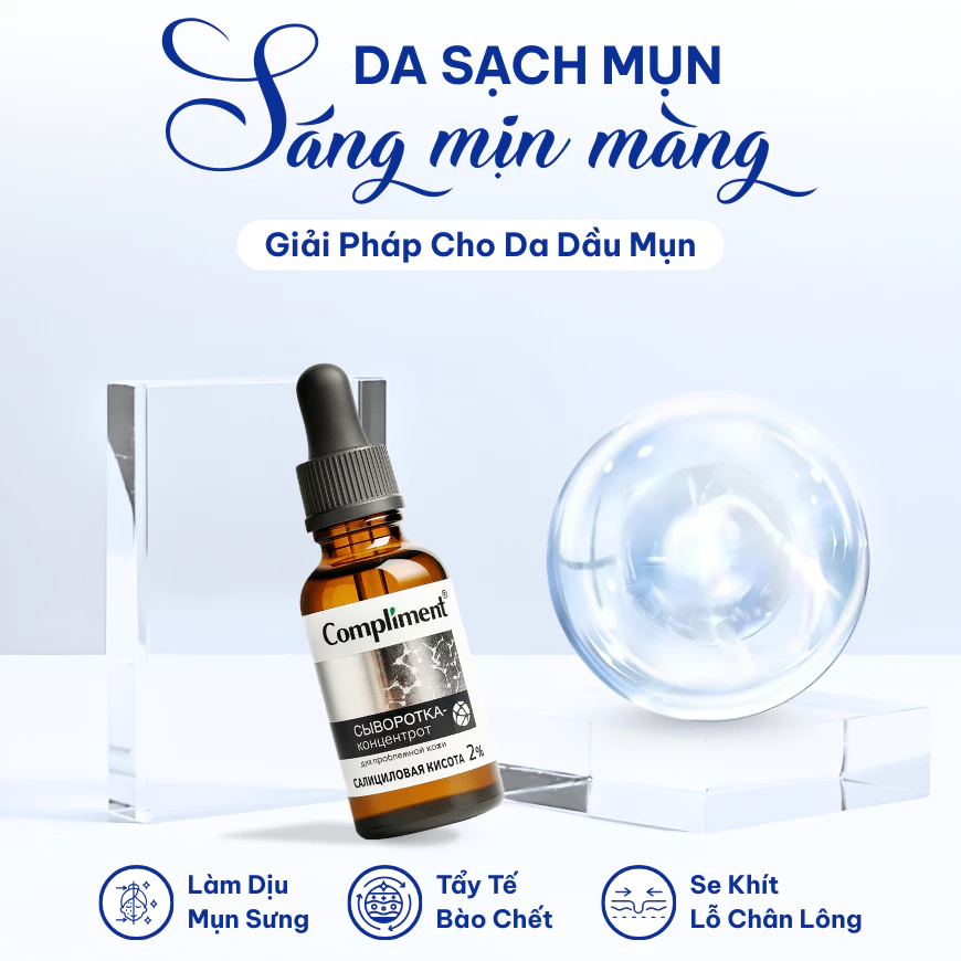 Serum Compliment 2% BHA Salicylic Acid Hyaluronic Acid B5 5% Vitamin C 20% Làm Sạch Da, Giảm Mụn Trắng Da Căng Bóng 27ml