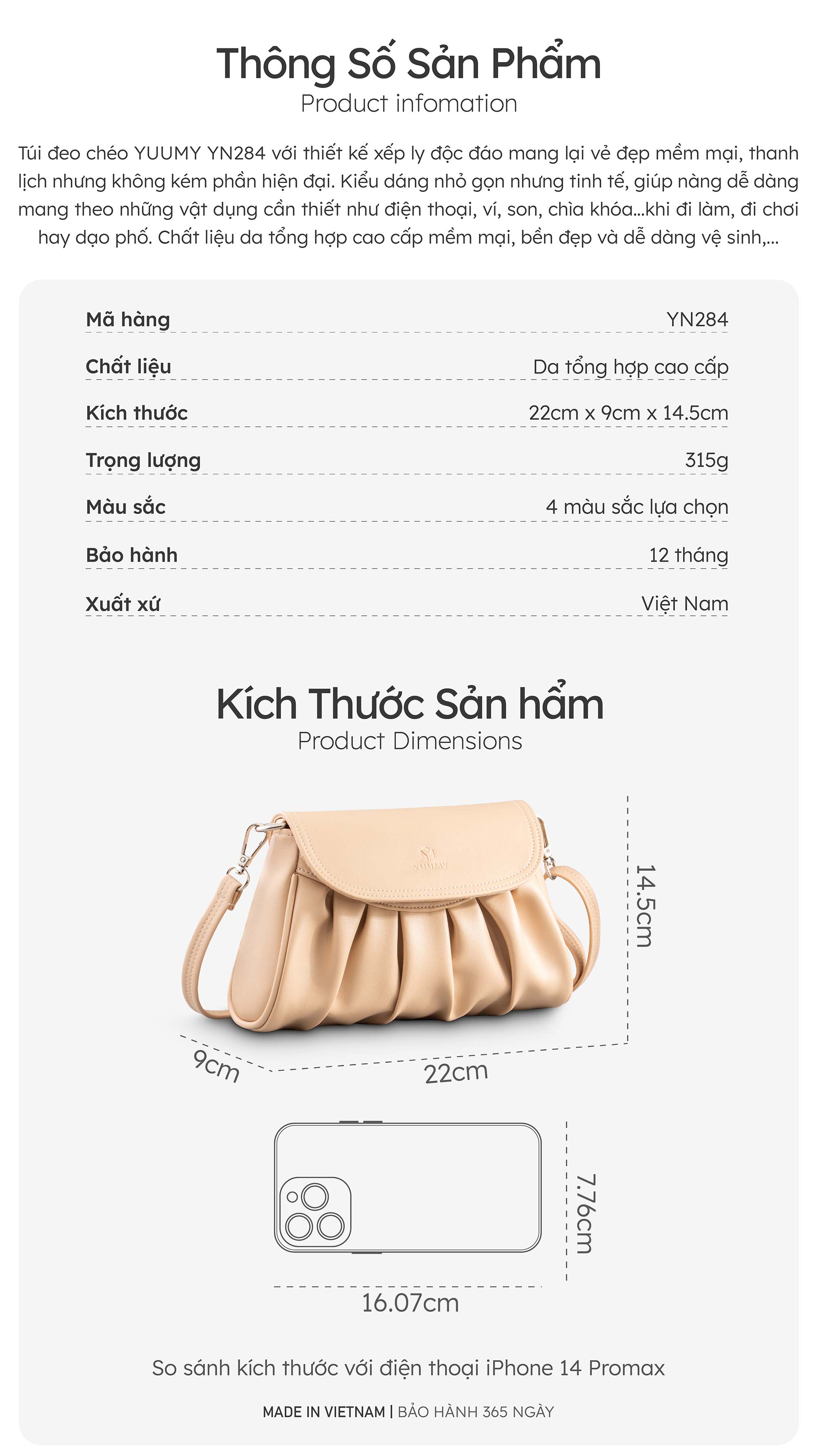 Túi Yuumy ( Thời trang nữ đi tiệc size 22 - Túi đeo chéo da YN284 )