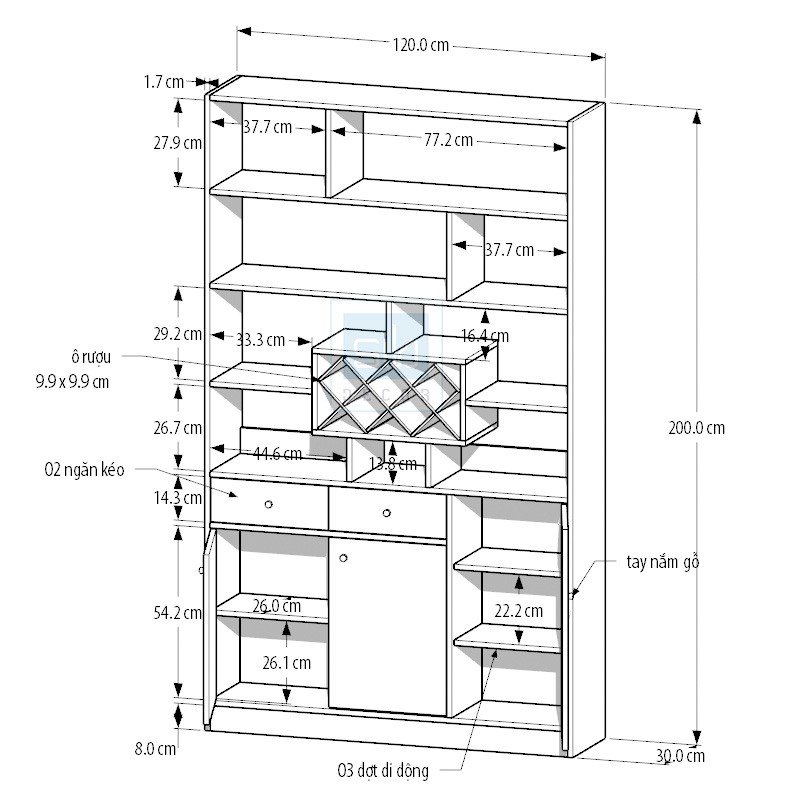 Tủ Gỗ Đơn Giản SIB Decor Đa Năng Làm Vách Ngăn Phòng Khách Kết Hợp Kệ Giày, Kệ Để Vang KG18