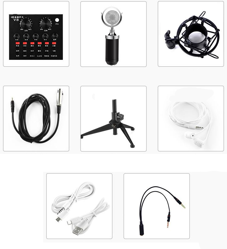 Bộ Mic + Sound Card Ngoài Hát Karaoke BOLE V8