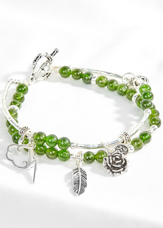 Vòng tay 2 line đá diopside phối charm mây sét Ngọc Quý Gemstones