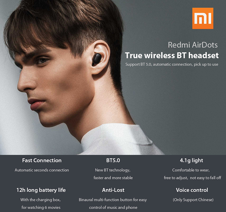 Xiaomi Redmi AirDots Mini Dual V5.0 Wireless Earphones BT Earphones 3D Stereo Sound Earbuds with Dual Microphone and - Black