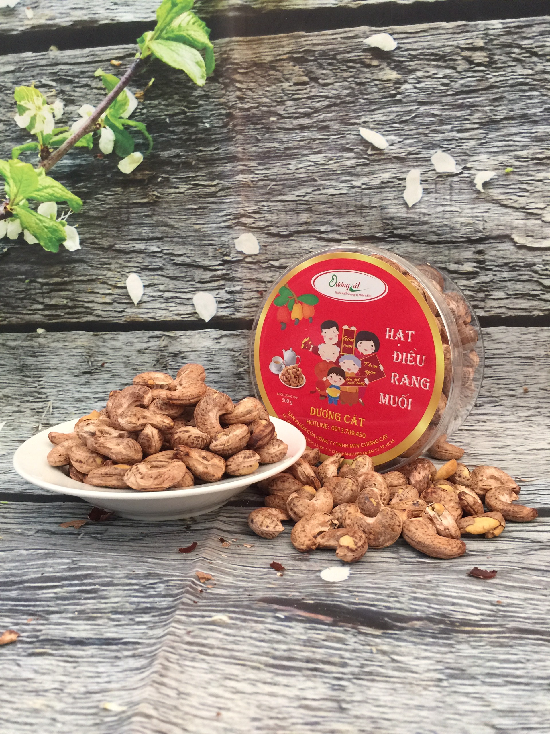 Hộp hạt điều lụa Dương Cát 500g Hộp Tròn