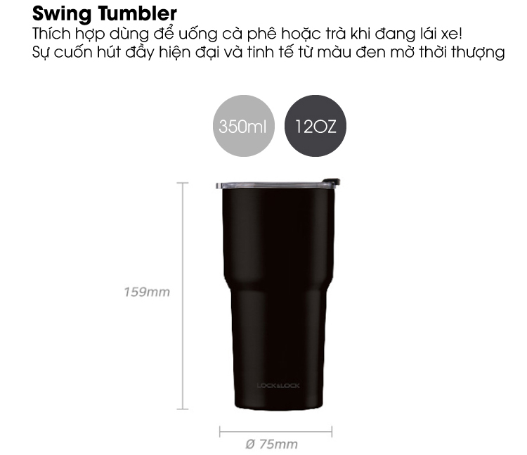 Bình Giữ Nhiệt Lock&Lock Swing Tumbler LHC4179BLK - 350ml - Đen