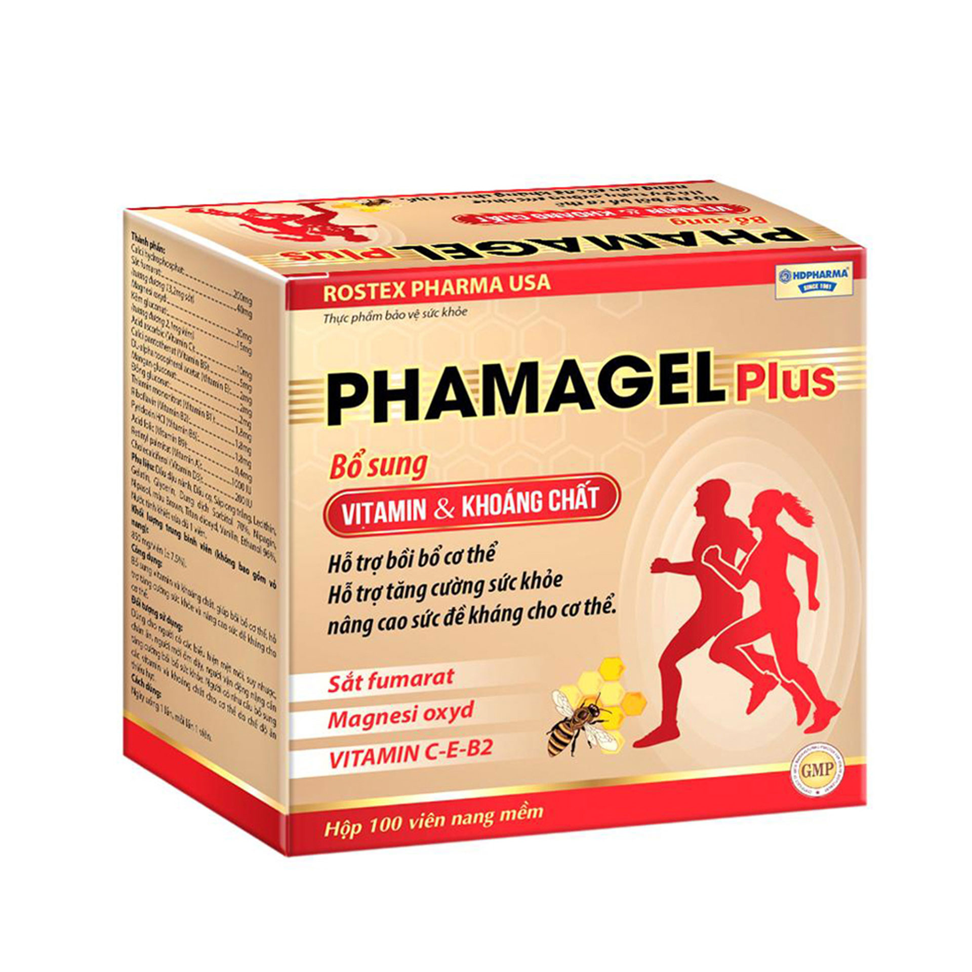 PHAMAGEL Plus Bổ sung Vitamin & Khoáng chất giúp bồi bổ cơ thể nâng cao sức đề kháng Hộp 100 viên