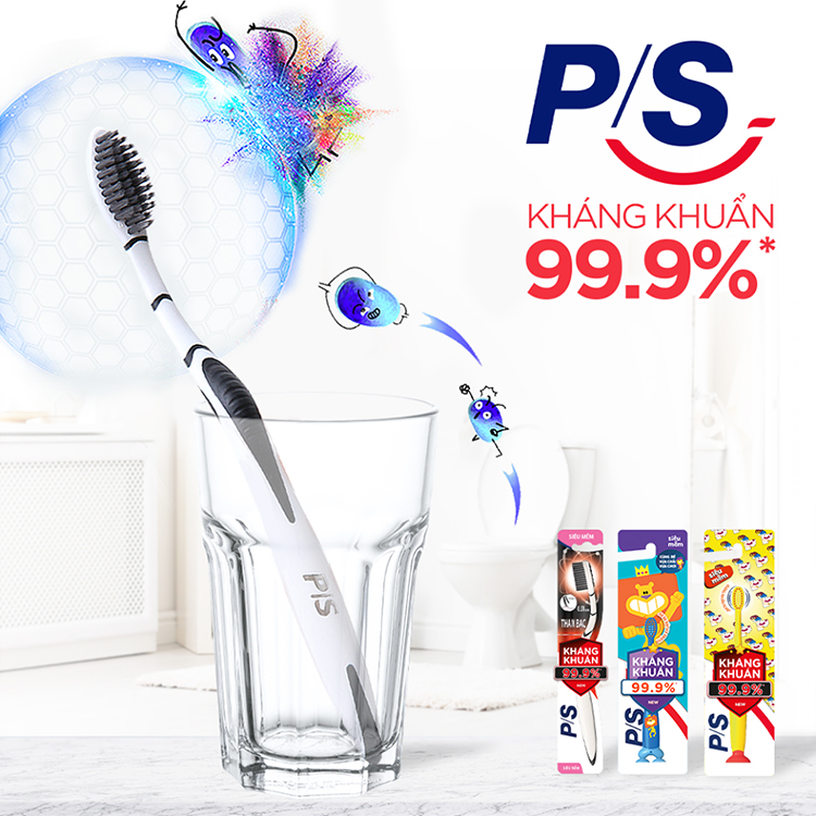 Combo Kem Đánh Răng P/S Than Hoạt Tính 230g Và Bộ 2 Bàn Chải P/S Than Bạc