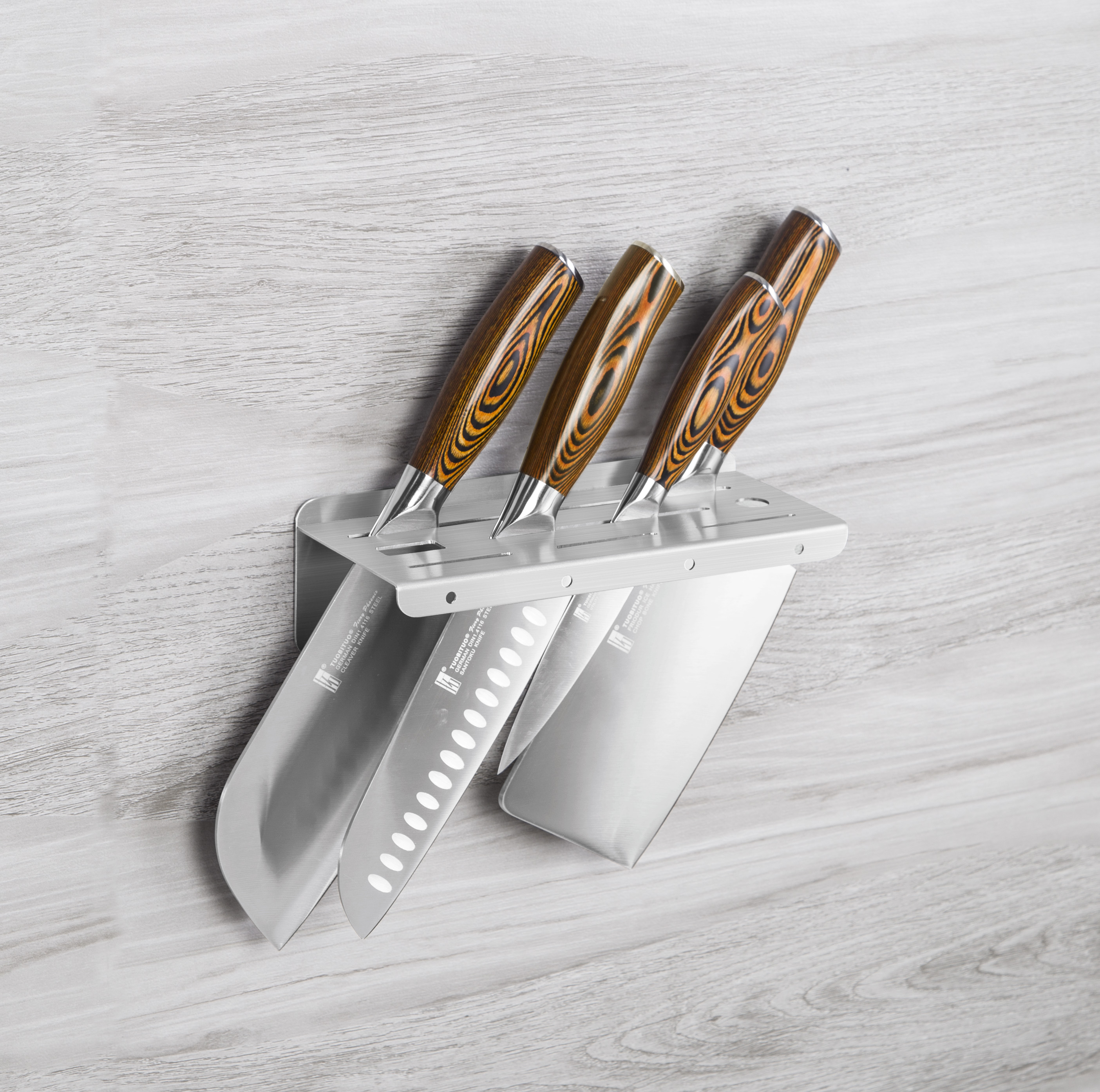 Kệ treo dao kéo Inox 304 có 4 móc treo dán tường Hobby home decor KDT
