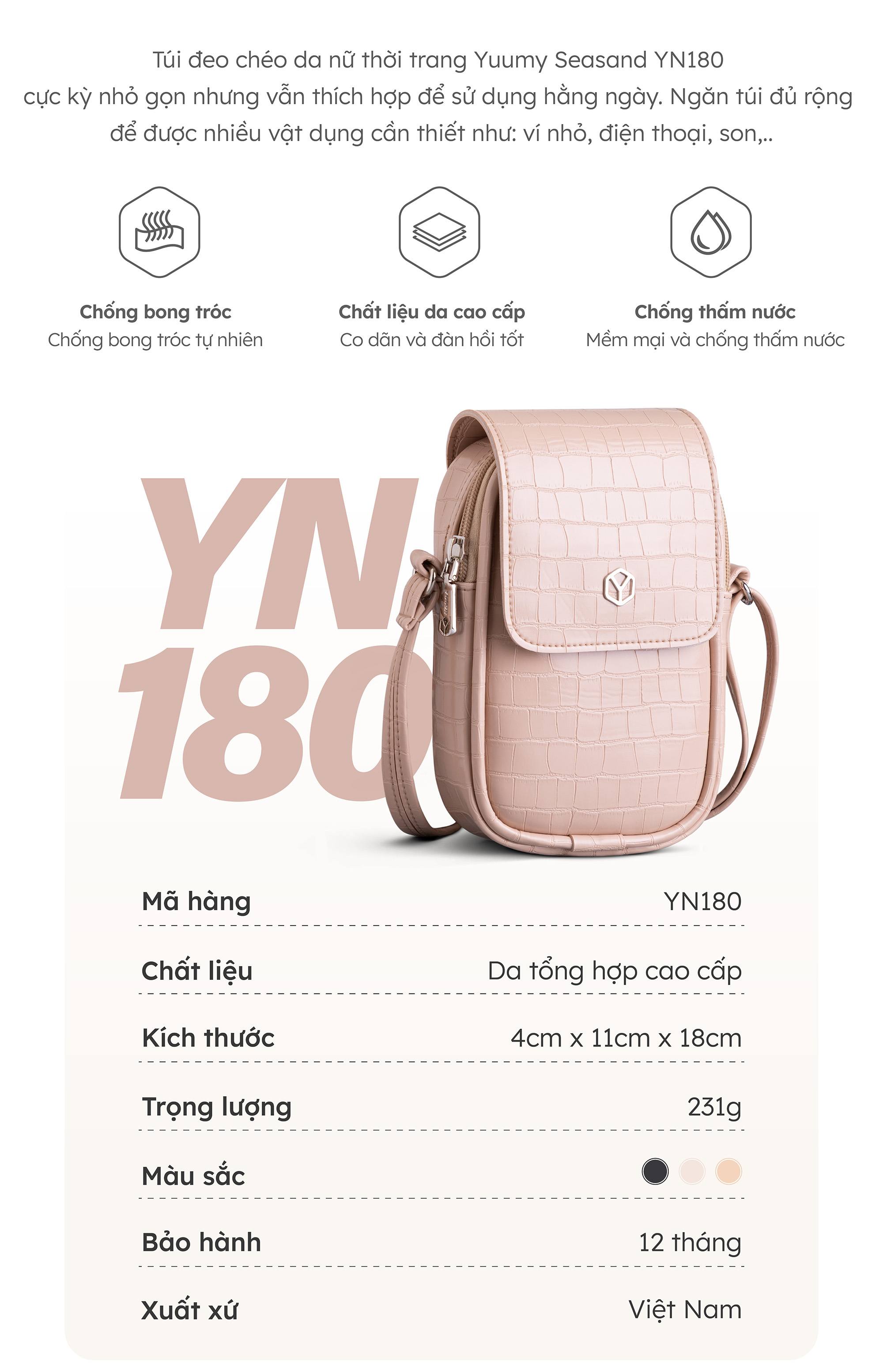 Túi Yuumy ( Thời trang nữ đi chơi sành điệu size 11 - Túi đeo chéo da Verein YN180 )