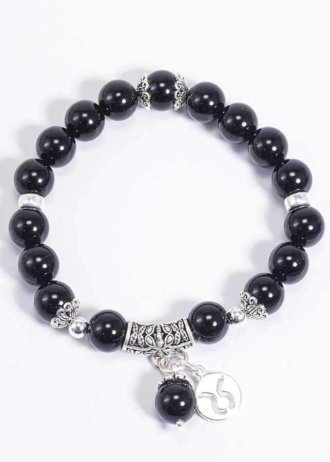 Vòng Tay Phong Thủy Đá Obsidian Phối Charm Cung Hoàng Đạo Kim Ngưu (8mm) Mệnh Thủy, Mộc