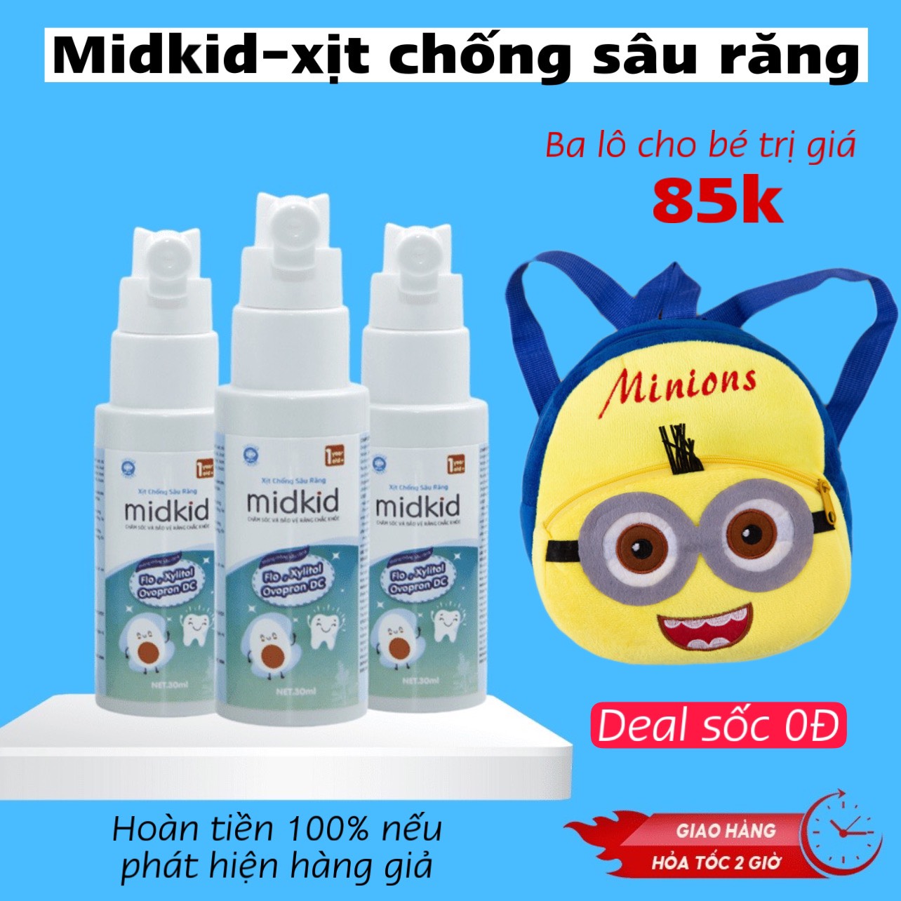 xịt chống sâu răng midkid 30ml, bảo vệ răng, ngăn hôi miệng cho trẻ em và người lớn (dành cho bé từ 1 tuổi) 1