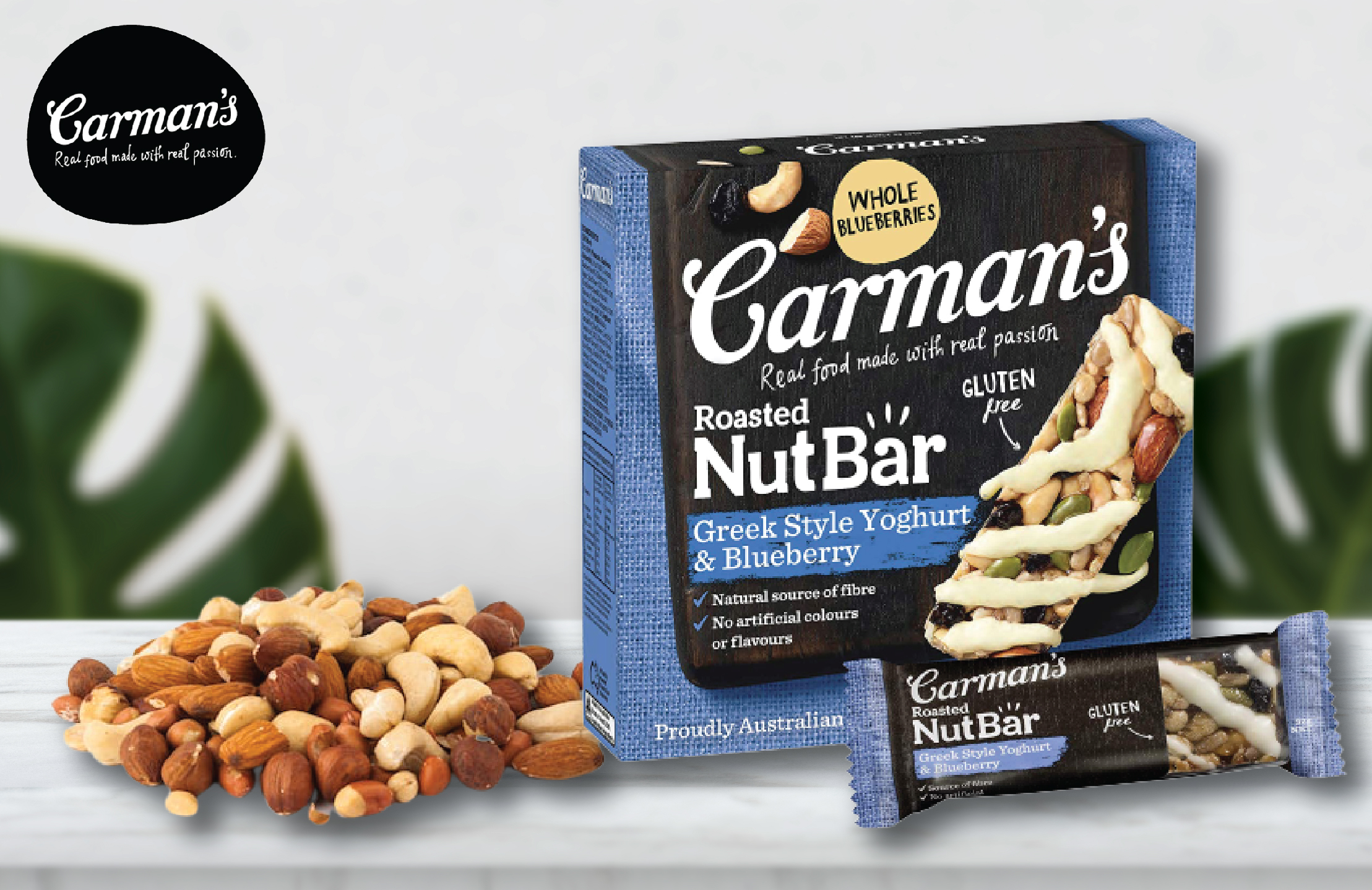 thanh hạt carman s nut bar greek style yoghurt, blueberry - sữa chua hy lạp 1