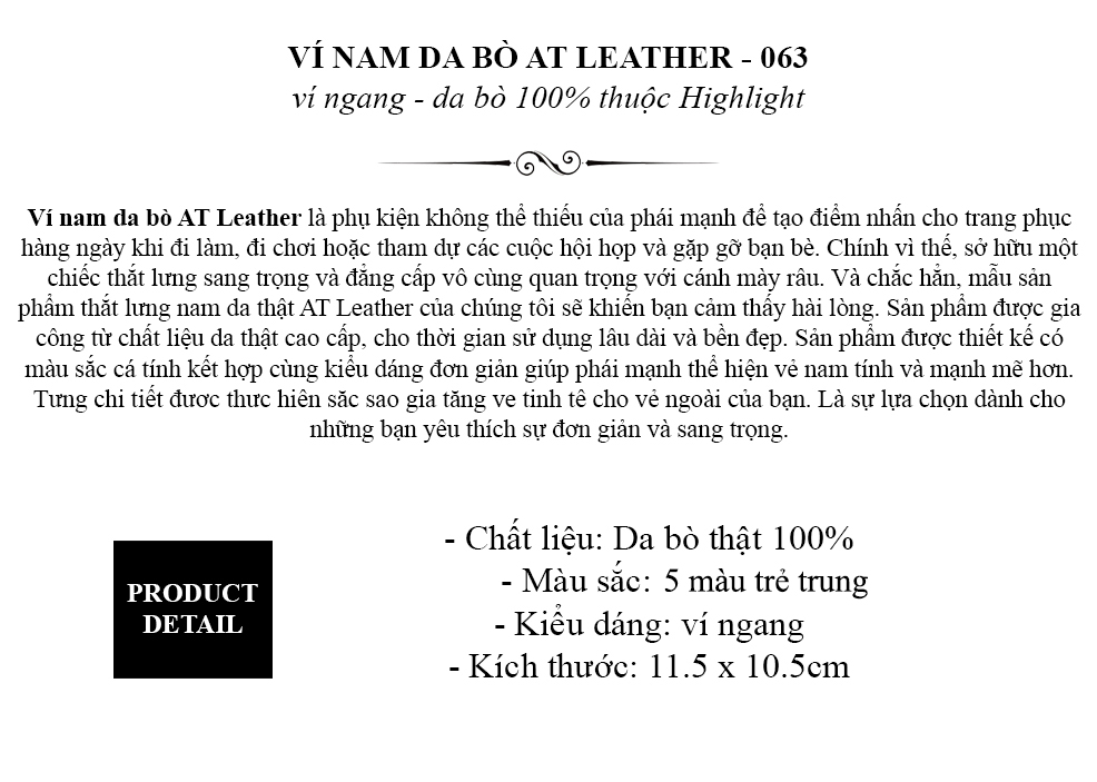 Ví nam da bò AT Leather 063 - Da bò thuộc Highlight