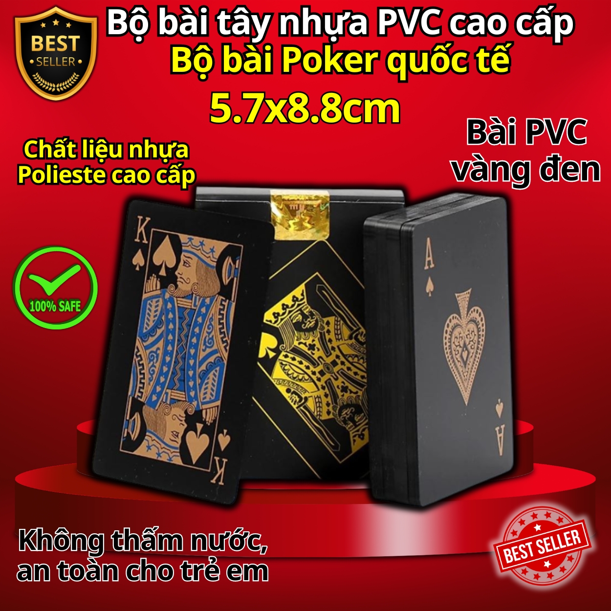 Bộ Bài PVC Mạ Vàng 24K Mạ Bạc Cao Cấp Chất Liệu Đàn Hồi, Bộ Bài Tây Poker Polieste Không Thấm Nước, Hàng Chính Hãng