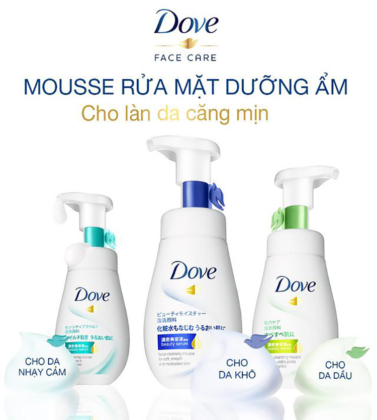 Sữa Rửa Mặt Dạng Bọt Dove Tinh Chất - Serum Cho Da Nhạy Cảm 160Ml