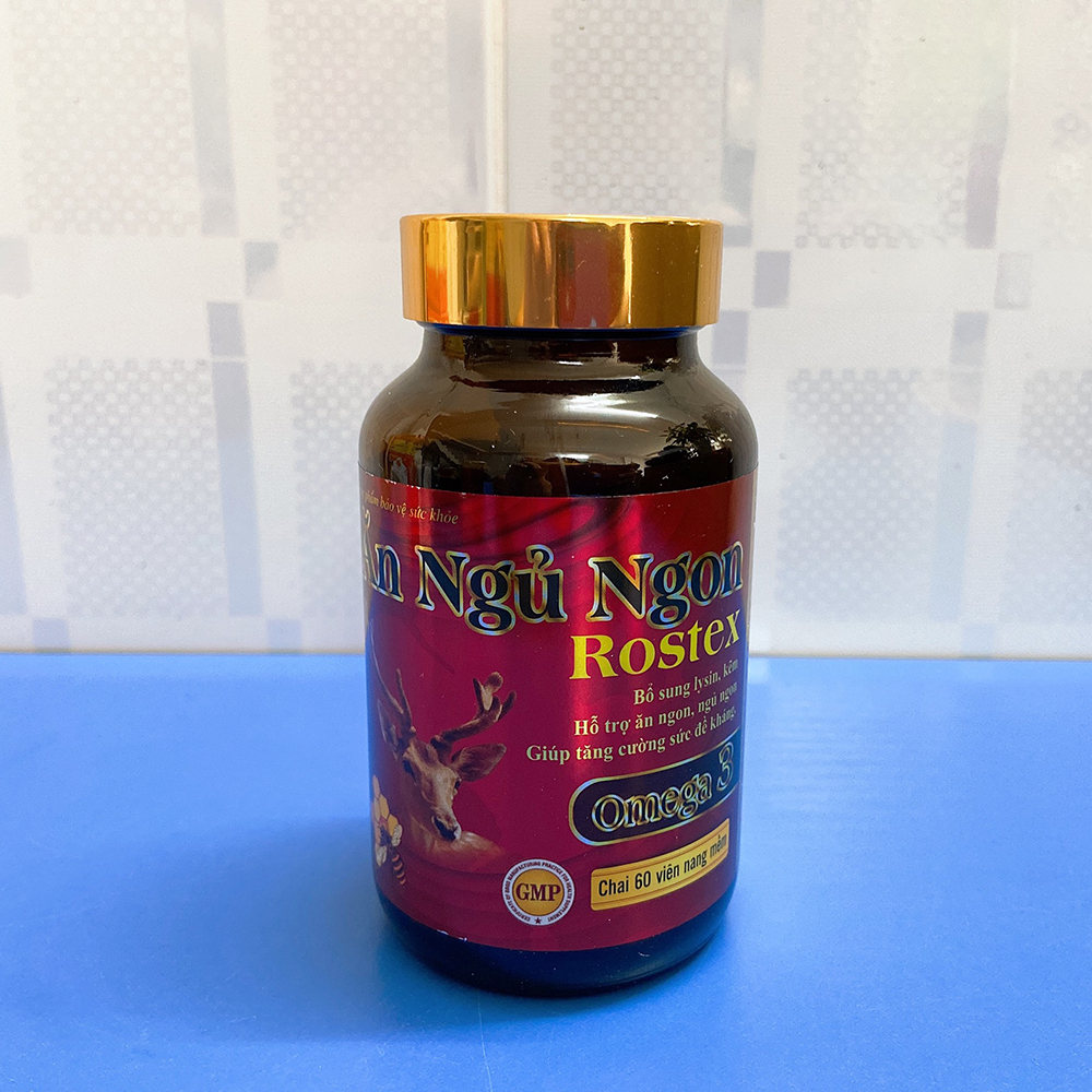 Viên Ăn Ngủ Ngon Rostex loại bỏ mất ngủ, căng thẳng, stress - Chai 60 viên bổ sung omega 3, lysin, kẽm