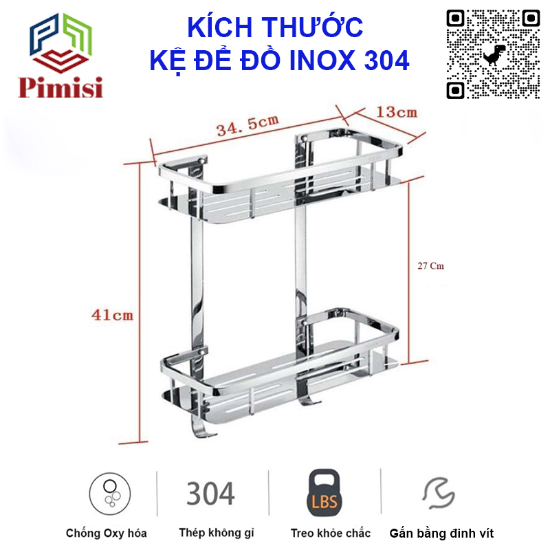 Kích thước kệ thẳng chữ nhật inox 304 Pimisi