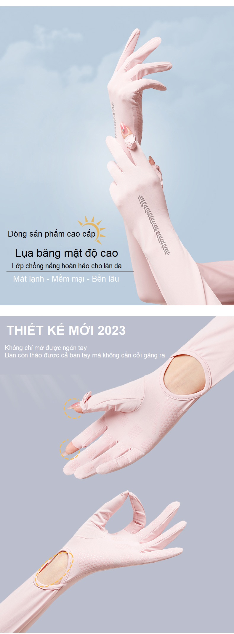 Găng tay chống nắng lụa băng dài Anasi FG-808 - Chống tia UV UPF50+ | Thiết kế mới 2023