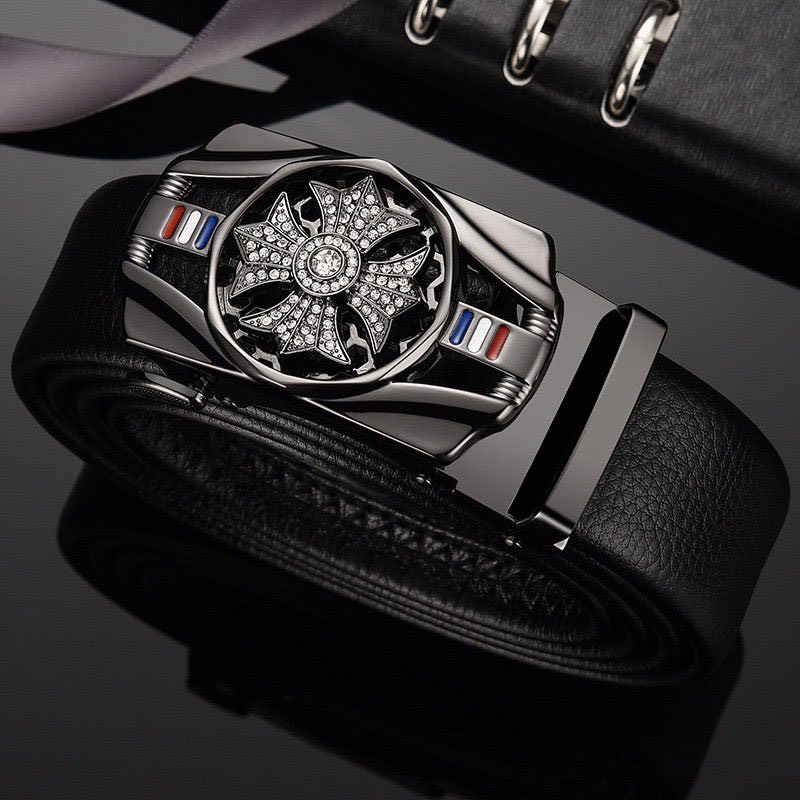 Thắt lưng nam, dây nịt nam khóa tự động dây da cao cấp bền đẹp - Thiết kế mặt xoay 360 đính đá thời thượng DXX89