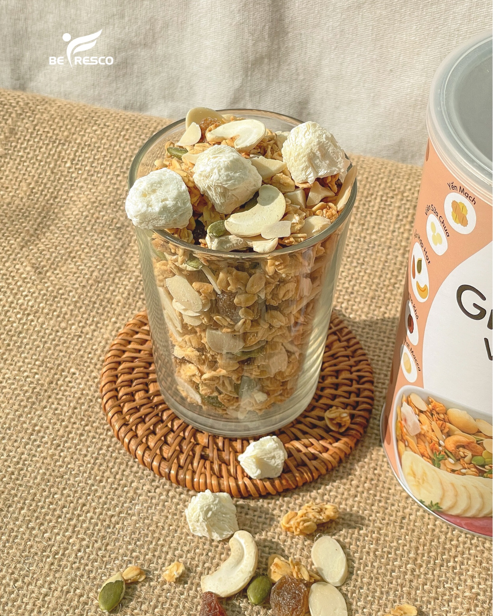 ngũ cốc ăn kiêng granola vanilla mix hạt, trái cây sấy befresco 2