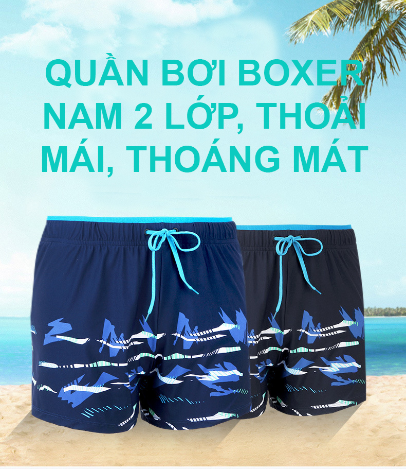 Combo đồ bơi nam giới, set 4,5 chi tiết Quần boxer 2 lớp + Kính bơi anti fog + Mũ + Bịt tai kẹp mũi + Túi đựng, mẫu cao cấp đẹp | BN007