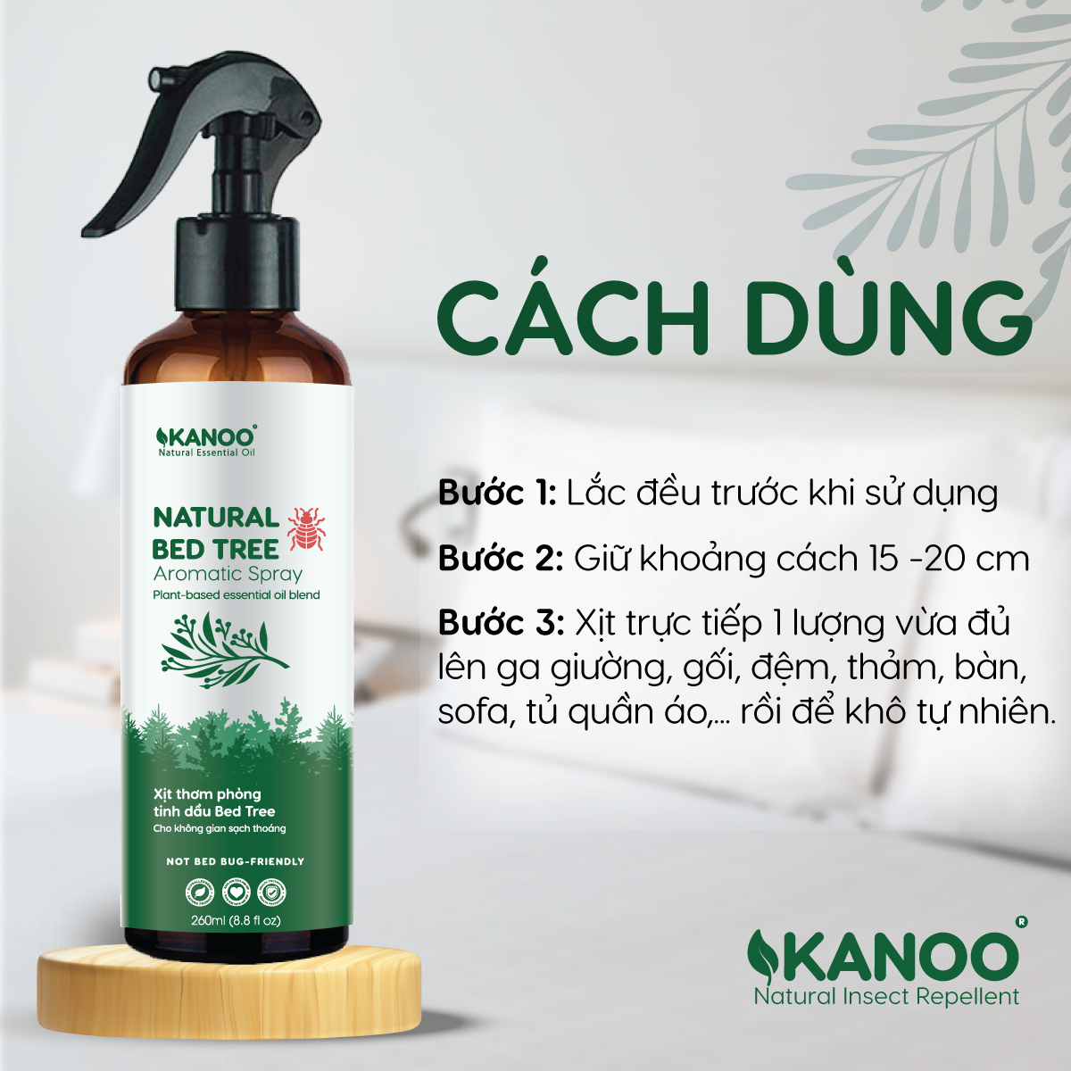 Bình xịt thơm phòng hỗ trợ ngăn ngừa ve bọ, rệp giường, mạt bụi KANOO, thành phần từ thảo dược tự nhiên. Bình xịt thơm phòng, hỗ trợ đuổi côn trùng
