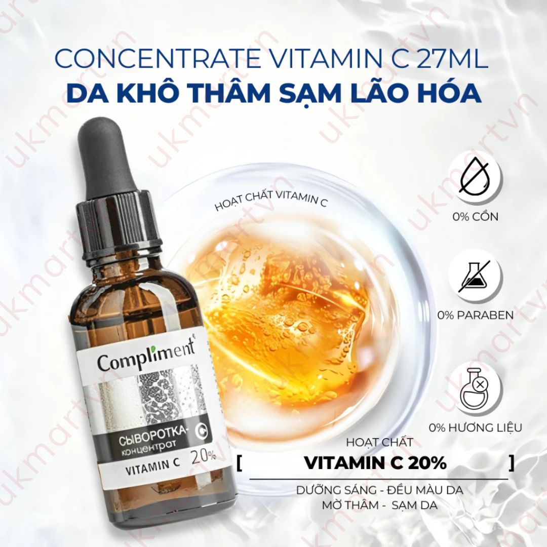 Serum Compliment 2% BHA Salicylic Acid Hyaluronic Acid B5 5% Vitamin C 20% Làm Sạch Da, Giảm Mụn Trắng Da Căng Bóng 27ml