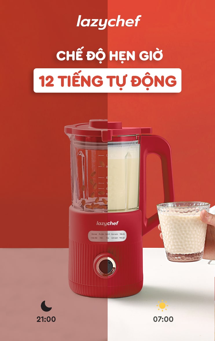 Máy Xay Nấu Đa Năng 9in1 LazyChef 1200ml, Máy Xay Sữa Hạt, Nồi Hầm Cháo Chậm, Bình Nấu Trà Kết Hợp Làm Sữa Hạt LazyChef - Hàng Chính Hãng