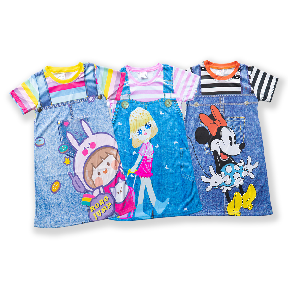 Váy bé gái giả yếm vải thun hiệu in hình 3D sọc ngang MIMYKID, đầm trẻ em - LMTK-V02H4 - Giao màu ngẫu nhiên