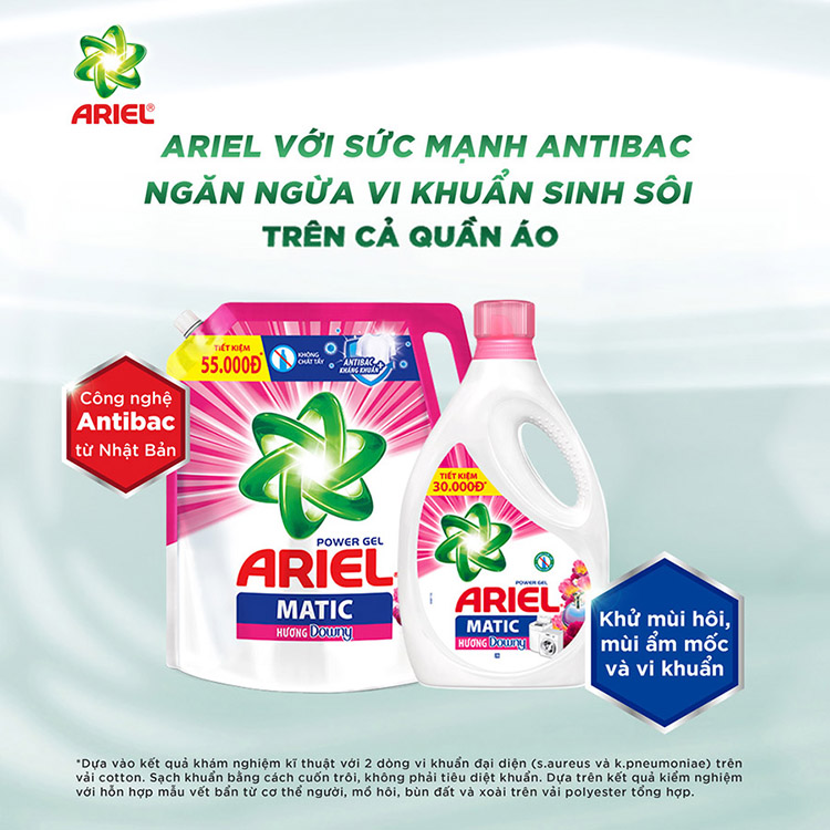 Nước Giặt Ariel Hương Downy Túi 3.25kg - Sạch nhanh bền màu - Hương Downy thơm mát