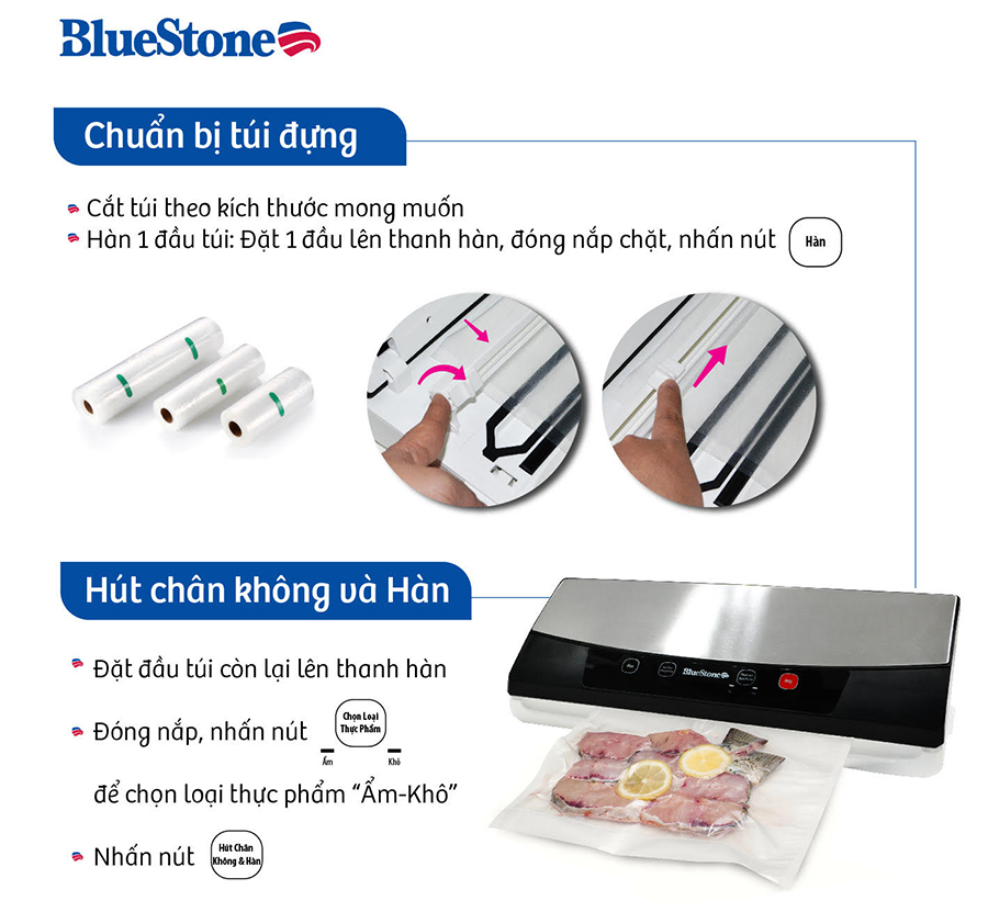 Máy Hút Chân Không Và Hàn Miệng Túi Đa Chức Năng BlueStone VSB-2735 - Hàng chính hãng 