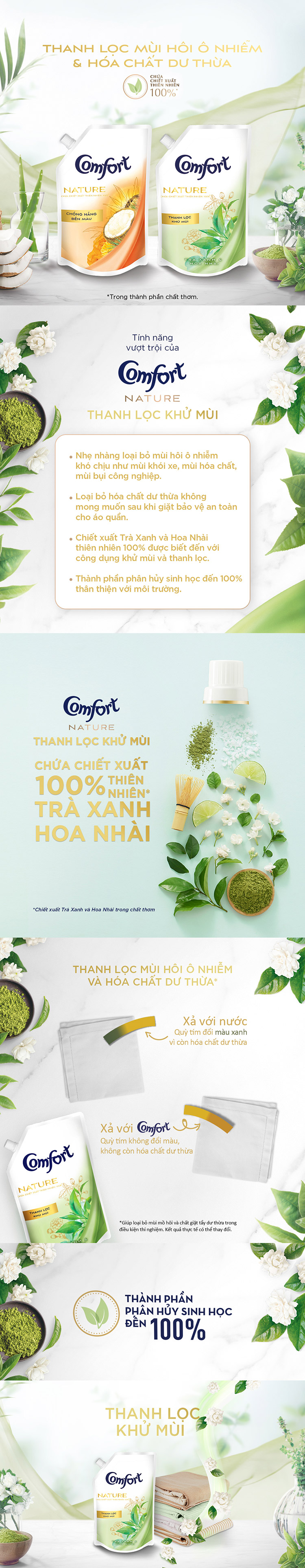 Combo 2 Nước Xả Làm Mềm Vải Comfort Nature Thanh Lọc Khử Mùi Túi 1.5L