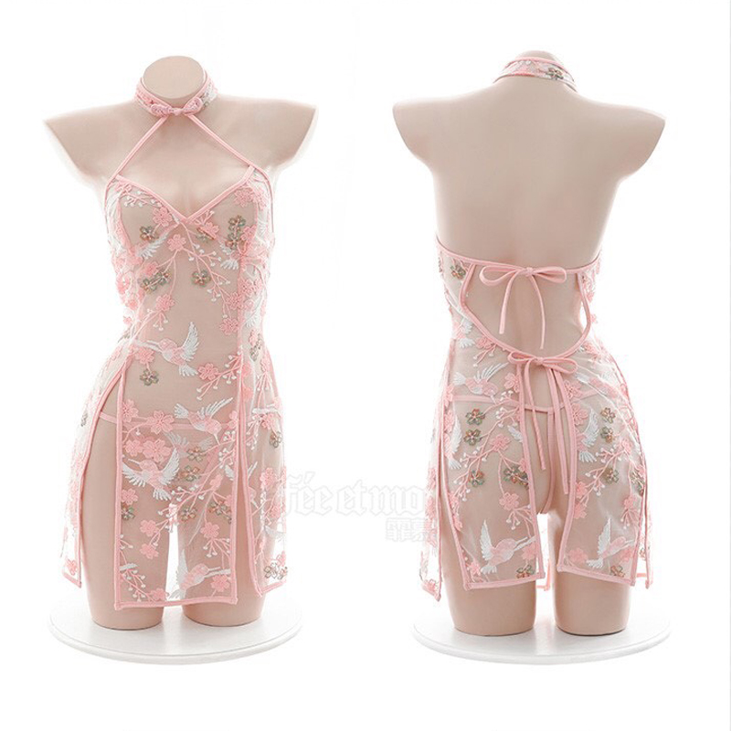 Váy ngủ cosplay sườn xám thêu hoa sexy Q63 - Đồ ngủ sườn xám nữ quyến rũ - Đầm ngủ nữ gợi cảm