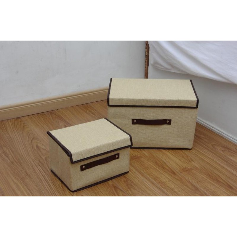 Bộ 2 thùng vải, hộp vải đựng đồ đa năng -Màu Nâu Kem - Hộp vải đựng quần áo 2 size đựng quần áo, đồ lót, giày, văn phòng phẩm, đồ dùng cá nhân rất tiện lợi-Bộ 2 hộp vải đựng đồ vải canvas siêu xinh có nắp đậy, tủ vải đựng đồ hộp cái