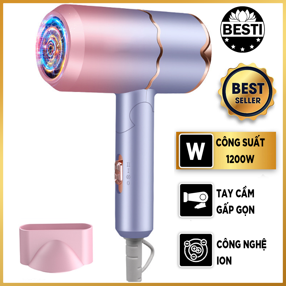 Máy Sấy Tóc Besti Cao Cấp – Tay Cầm Gấp Gọn Tiện Dụng Máy Sấy Tóc Bổ Sung ION Dưỡng Ẩm, Làm Mềm Mượt Tóc – Máy Sấy Tóc Kiểu Dáng Sang Trọng Tinh Tế Công Suất Lớn, Giảm Tiếng Ồn, Động Cơ Êm Ái, Ổn Định – Hàng Chính Hãng