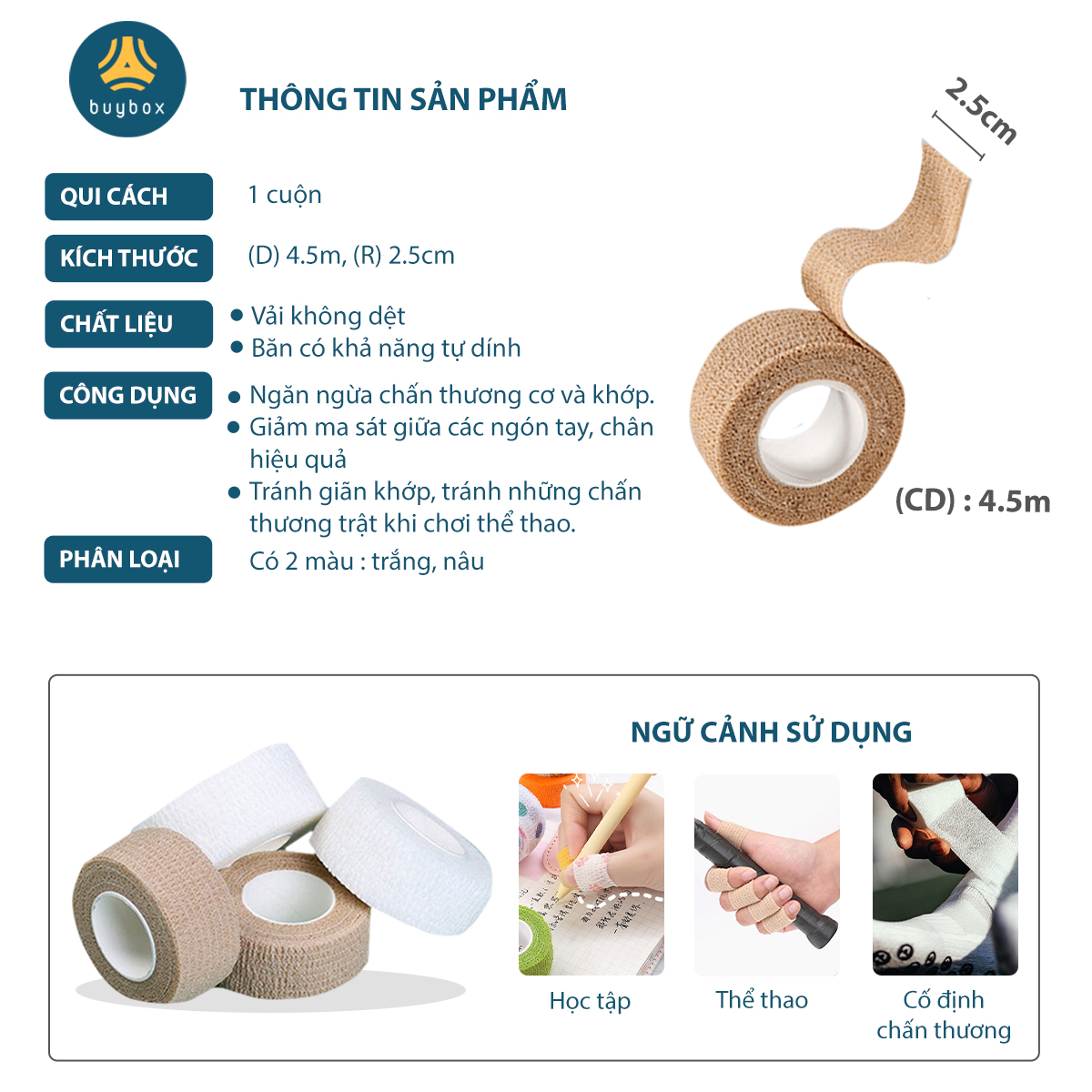 Băng vải quấn bảo vệ ngón chân giảm ma sát, chống chai sần khi mang giày - Buybox - BBPK247