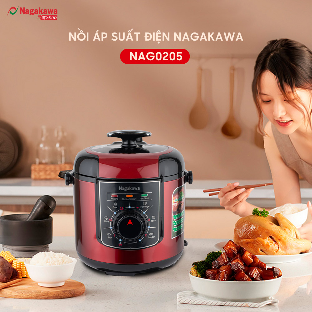 Nồi Áp Suất Điện Nagakawa NAG0205 (6.0 Lít) - Hàng Chính Hãng