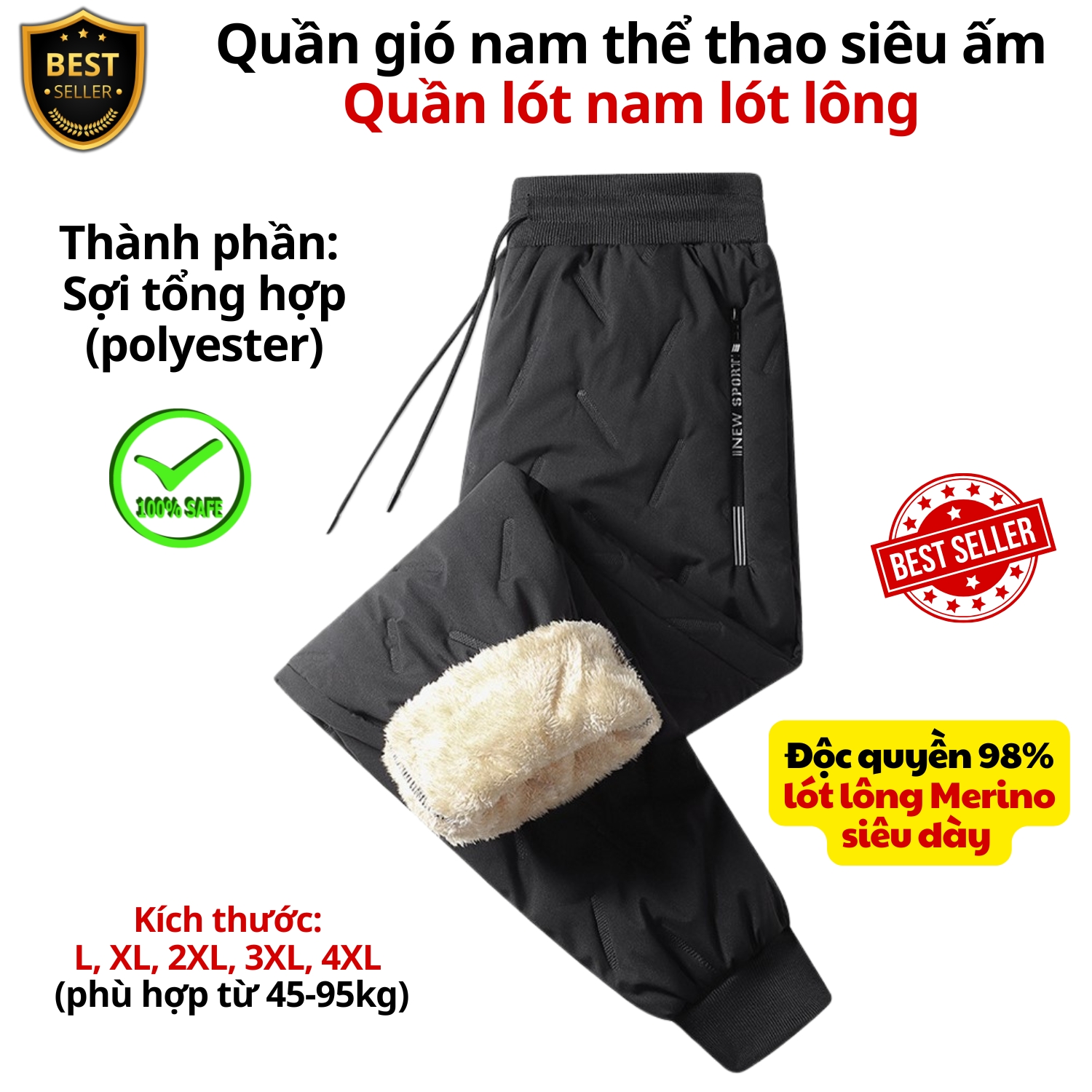 Quần gió lót lông QD2 ấm áp thời trang cho nam, Quần nỉ jogger lót lông QD1 sang trọng và dày dặn D Danido