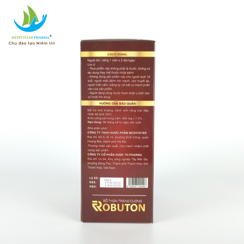 Bổ Thận Tráng Dương ROBUTON Với 8 Loại Thảo Dược Giúp Cải Thiện Sinh Lý Nam An Toàn, Hiệu Quả Hộp 30 Viên Nang