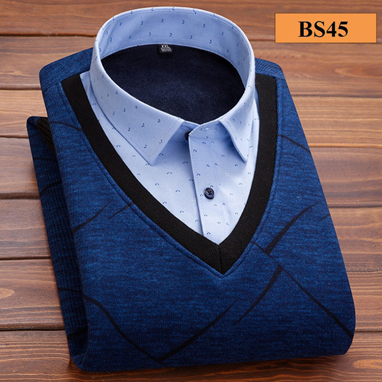 Áo Len Nam Lót Nhung Phối Cổ Sơ Mi BS45
