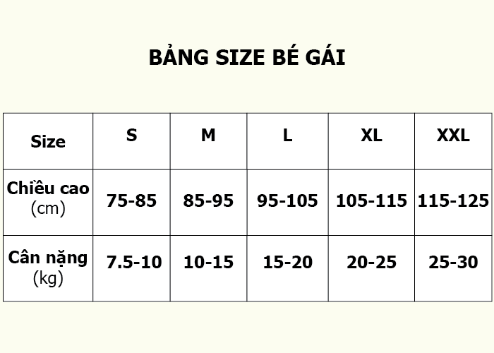 Bảng size