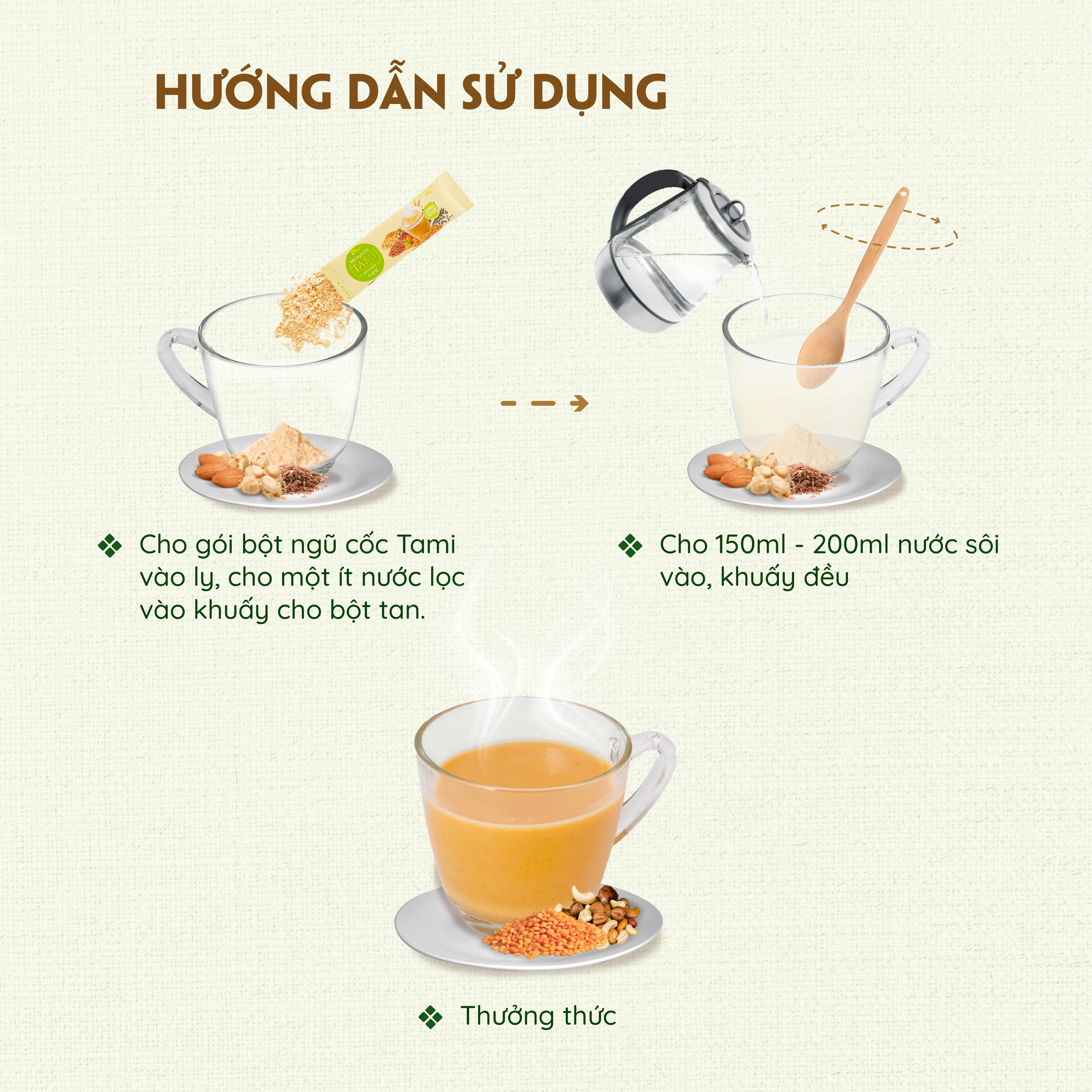 Bột ngũ cốc nảy mầm Tami không đường 450g 25 gói TÂM MINH FOODS