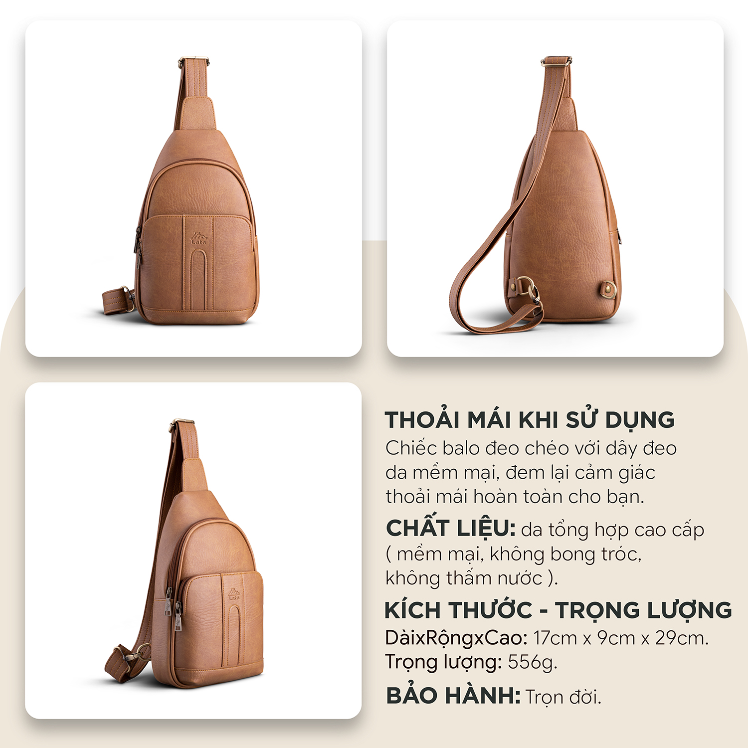 Balo Lata ( Thời trang nam cá tính cở nhỏ - Balo đeo chéo da BALC29 )