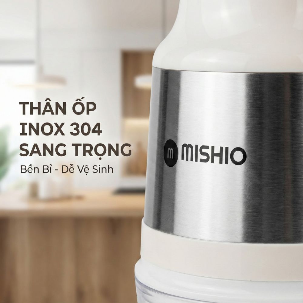 Máy Xay Mini Mishio MK389 - Dung Tích 0.8L, Xay Đồ Ăn Dặm, Gia Vị, Đồ Khô, Công Suất 250W Mạnh Mẽ - Hàng chính hãng