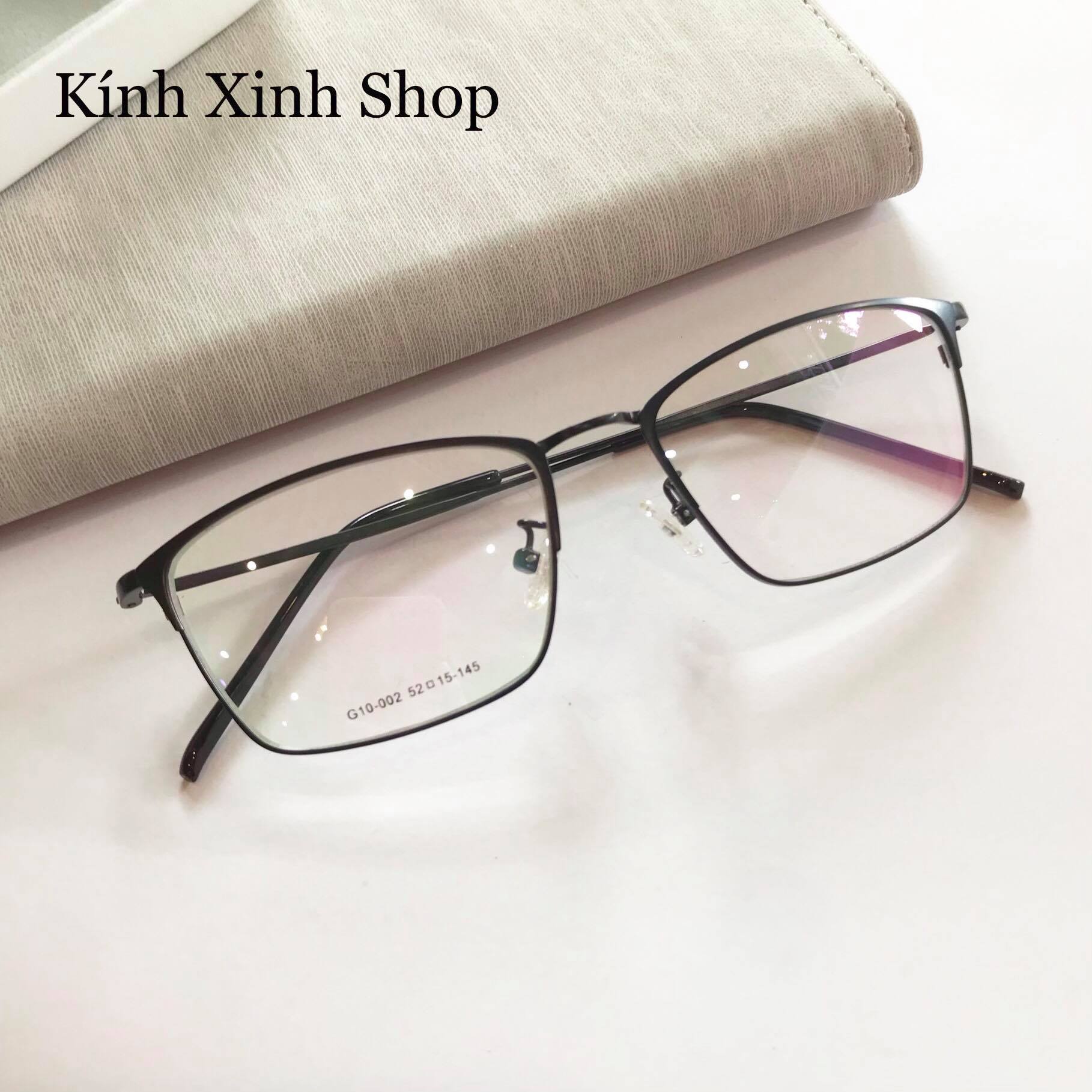 Kính Giả Cận, Gọng Kính Cận Dáng Vuông Kim Loại Mảnh Hàn Quốc Chống Bức Xạ, Chống Ánh Sáng Xanh (ĐEN)