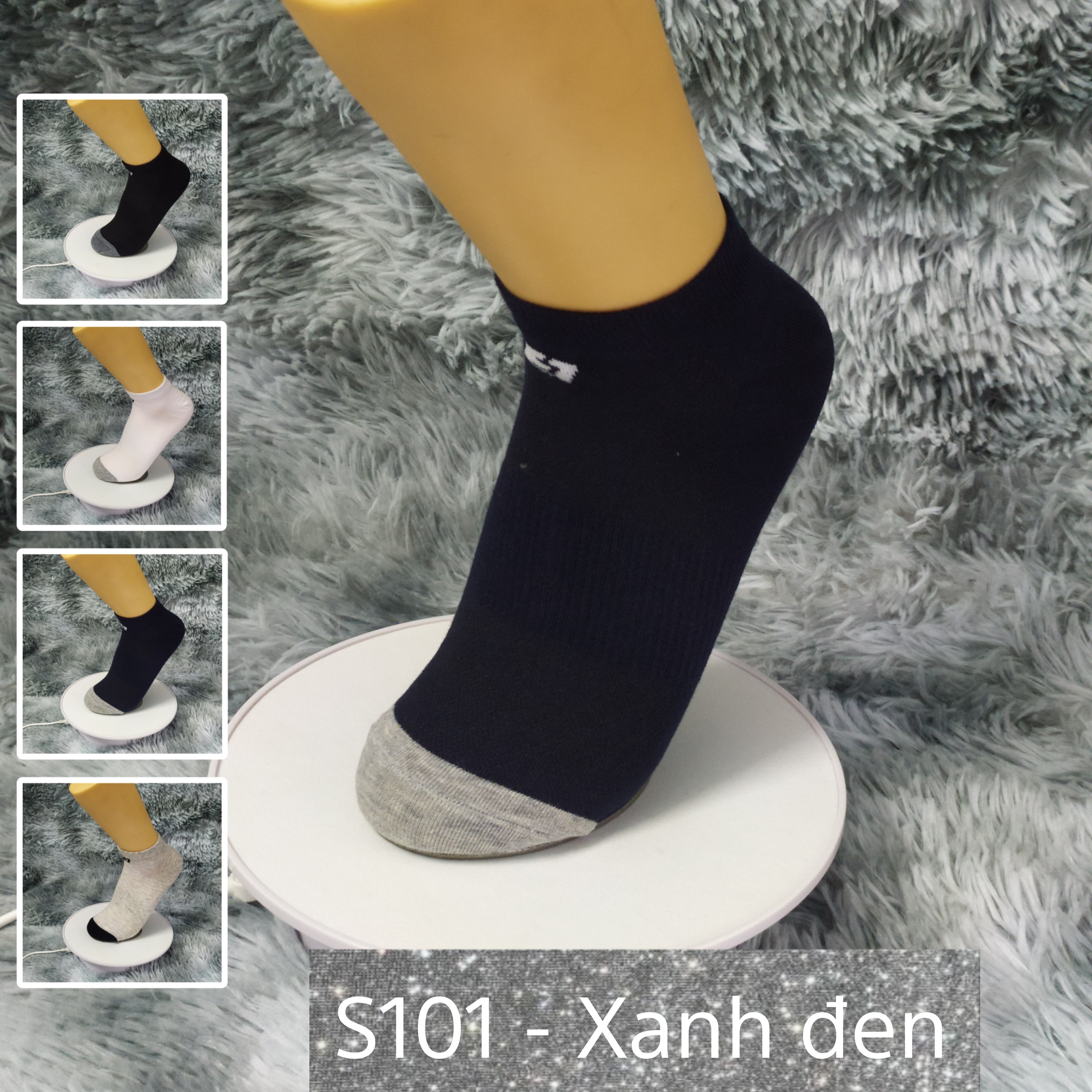 Tất Vớ cổ ngắn trơn Cotton Air Seven S101. 4 màu: Trắng, Đen, Xanh, Xám. Dày dặn, mềm mại, kháng khuẩn khử mùi, không hôi chân.