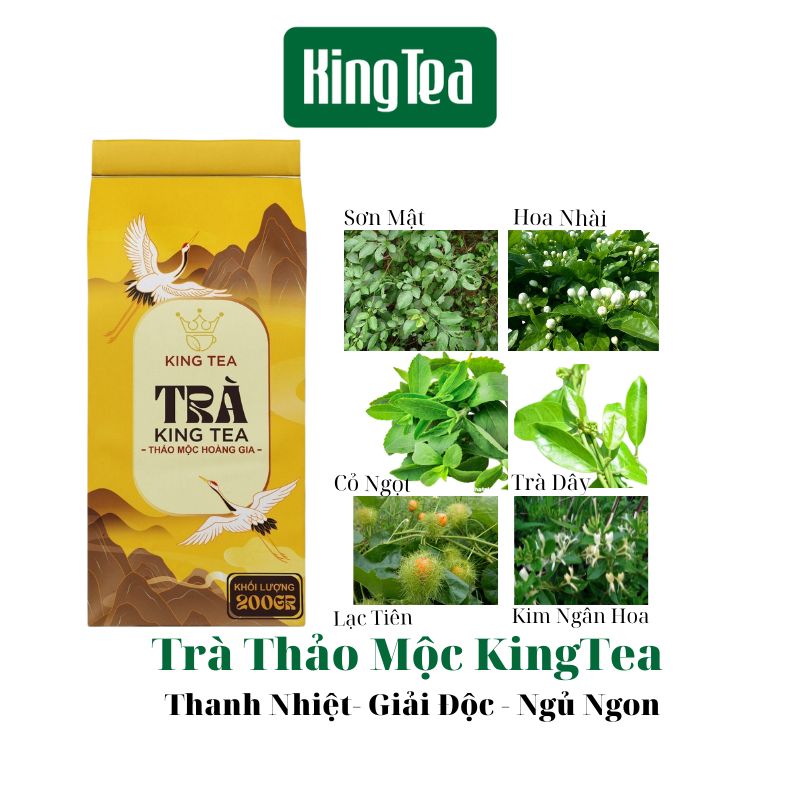 Trà Thảo Mộc Kingtea 200g Tốt Cho Người Đau Dạ Dày, Ổn Định Huyết Áp, Hạ Men Gan , Mỡ Máu Và Ngăn Ngừa Ung Thư Giúp Ngủ Ngon