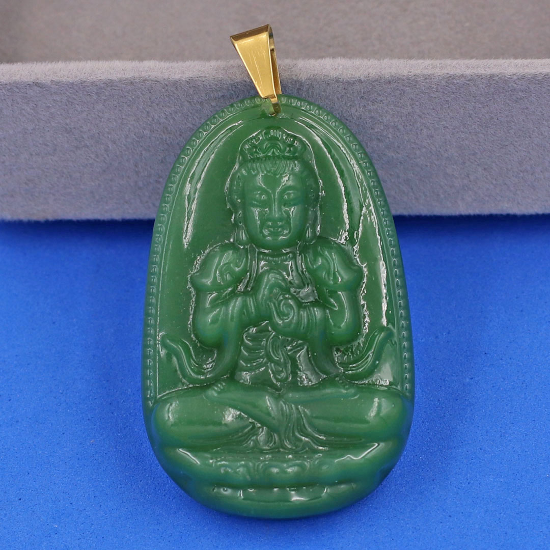 [Tuổi Mùi, Thân] Mặt Dây Chuyền Phật Đại Nhật Như Lai Đá Thạch Anh Xanh Lá Size Nhỏ 3.6cm & Size Lớn 5cm - Tặng Kèm Móc Inox - Phong Thủy 868 - May Mắn - Bình An