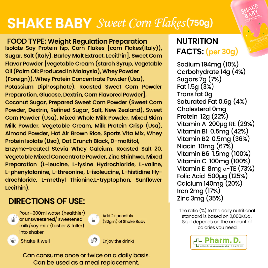 [CHÍNH HÃNG] Bột Ngũ Cốc Ăn Kiêng Giúp Hỗ Trợ Kiểm Soát Cân Nặng, Cải Thiện Vóc Dáng Diet Formular Protein Shake Baby (35g) từ Hàn Quốc