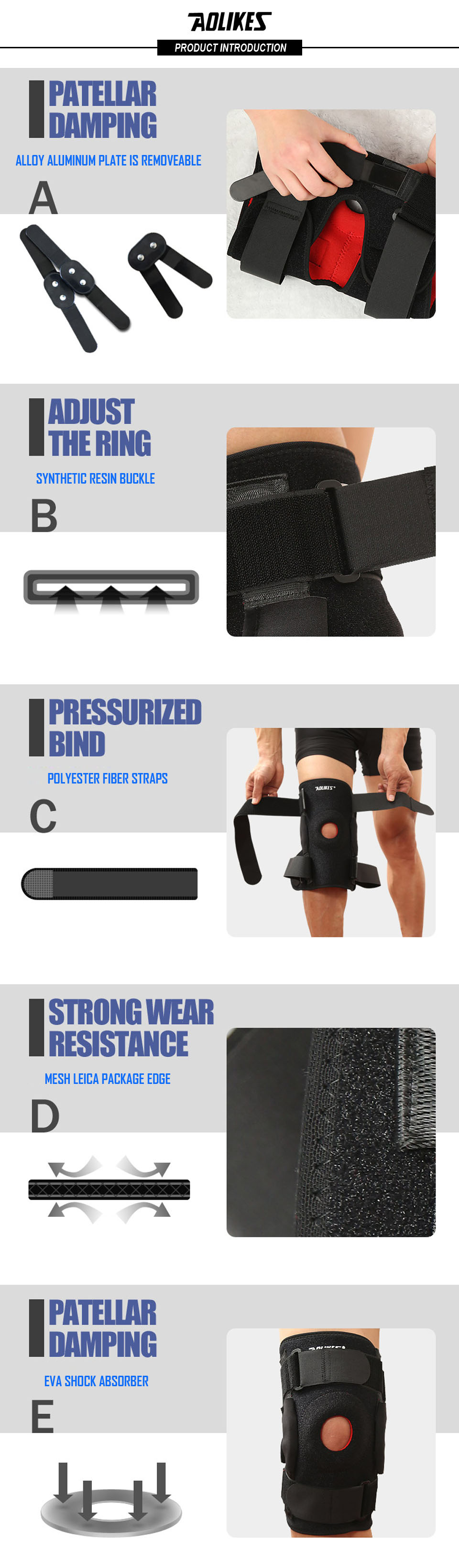 Bộ 2 Đai Bảo Vệ Khớp Đầu Gối Cao Cấp Có Thanh Hợp Kim Nhôm Trợ Lực Sport Knee Protector AOLIKES YE-7907